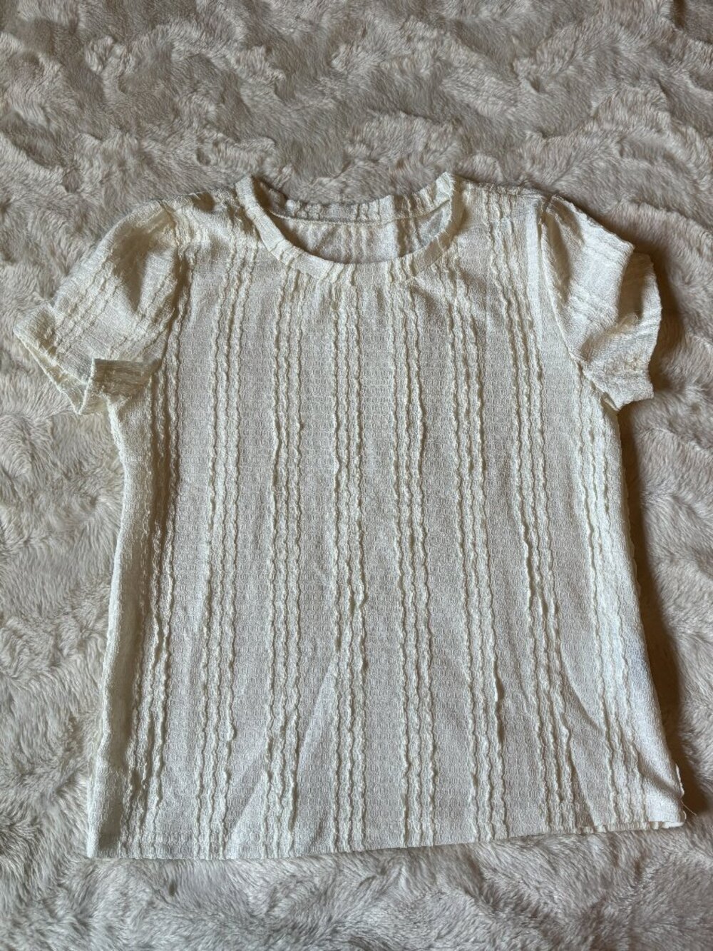 SHEIN White Textured Blouse Size XS Dressy Short Sleeve Top Casual Chic NWOT